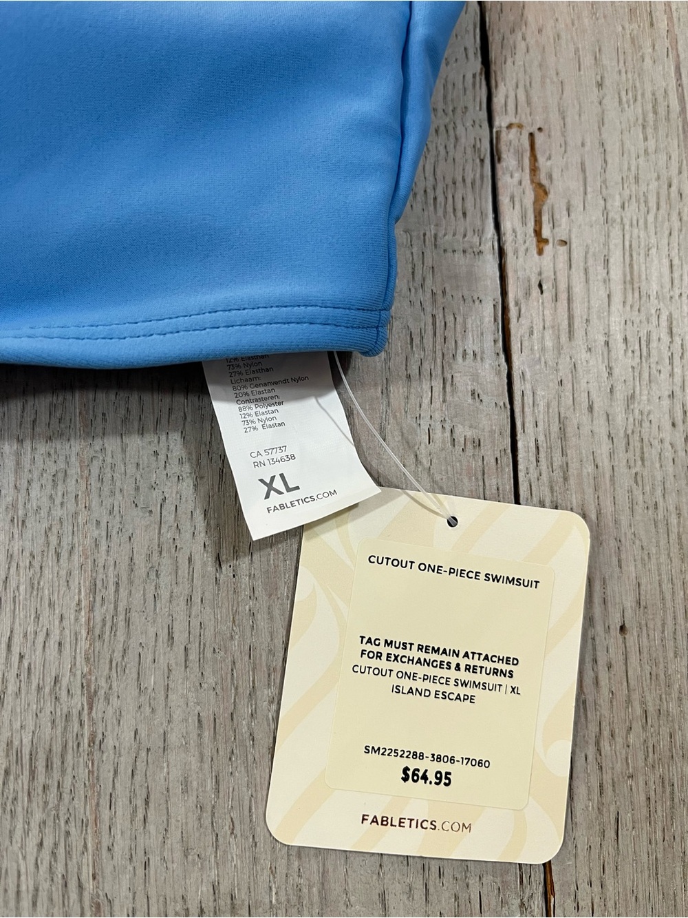 Fabletics Cutout One-Piece Swimsuit Island Escape Blue Size XL NWT - Picture 3 of 11